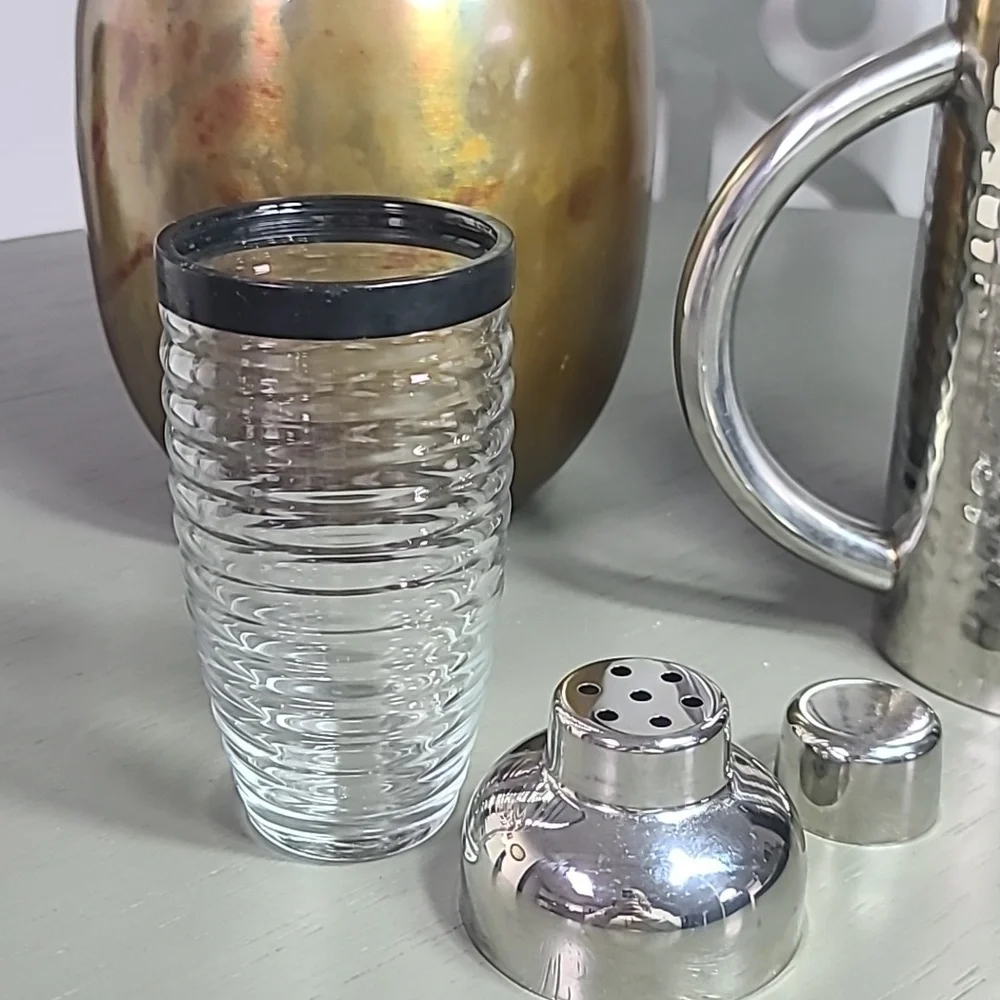 Max Studio Home hammered metal pitcher With Vintage Bar Set And Glass Shaker
